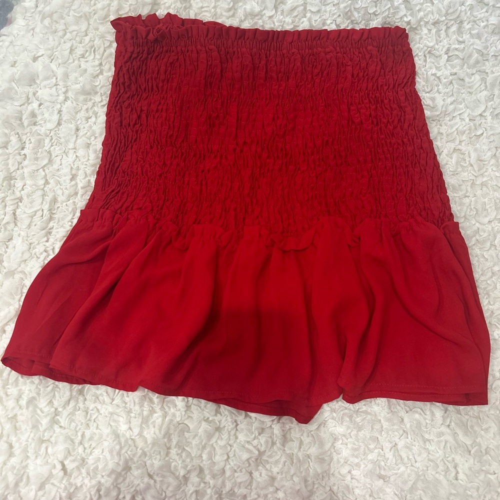 Red Smocked Waist Women's Skirt